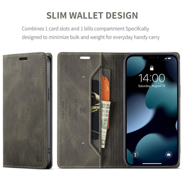 AUTSPACE A01 Lommebok - deksel iPhone 13 Pro - Kaffe Brown