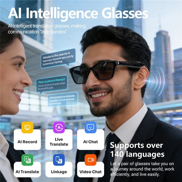 AI Smarte briller Lyd Håndfri Bluetooth-hovedtelefoner Intelligent oversættelse Black