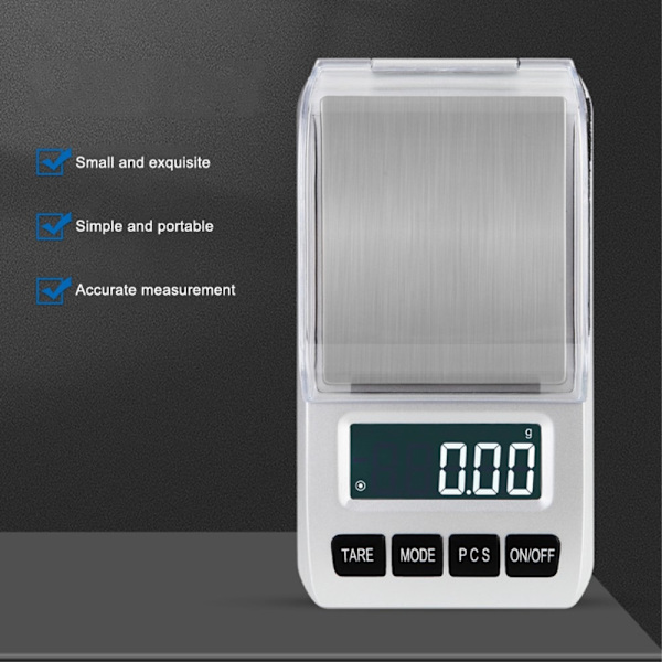 Digital Vektskål i Rustfritt Stål, 0,01 gram til 200 gram Silver