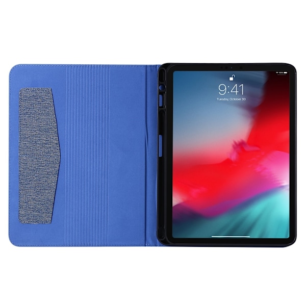 Till iPad Air 13 (2024) Vikbart fodral korthållare Tygtextur - Blå Blå