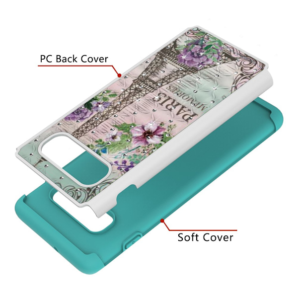 Samsung Galaxy S10+ Pattern PC TPU Phone Shell - Eiffel Tower and Flower Black
