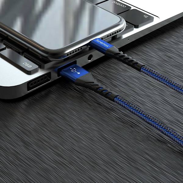 FONEMAX MFi-certificeret 2m USB til Lightning-datakabel 3A hurtigopladning Black