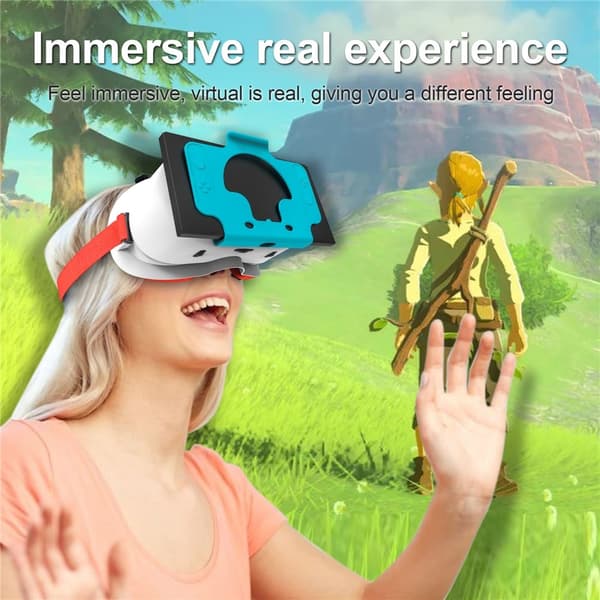 VR-headset med varmeavledende hodebånd og VR-briller kompatible med Nintendo Switch Blue