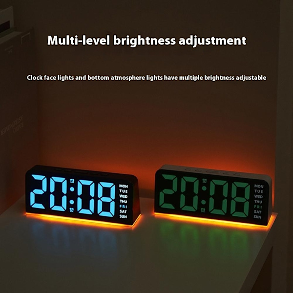 LED-klocka Digital Väckarklocka Stor Display Datum Temperatur Väckarklocka - Vit / Blå Ljus Blå