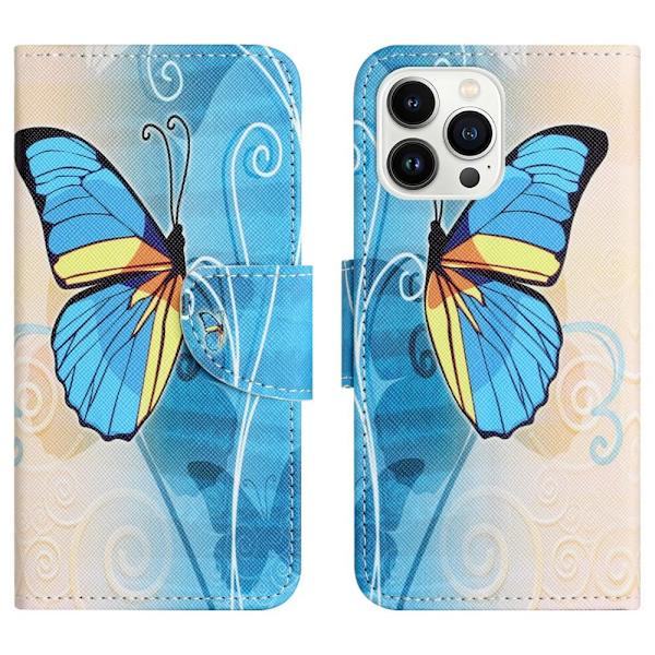 Til iPhone 15 Pro Wallet Stand Case Telefoncover - Butterfly Blue