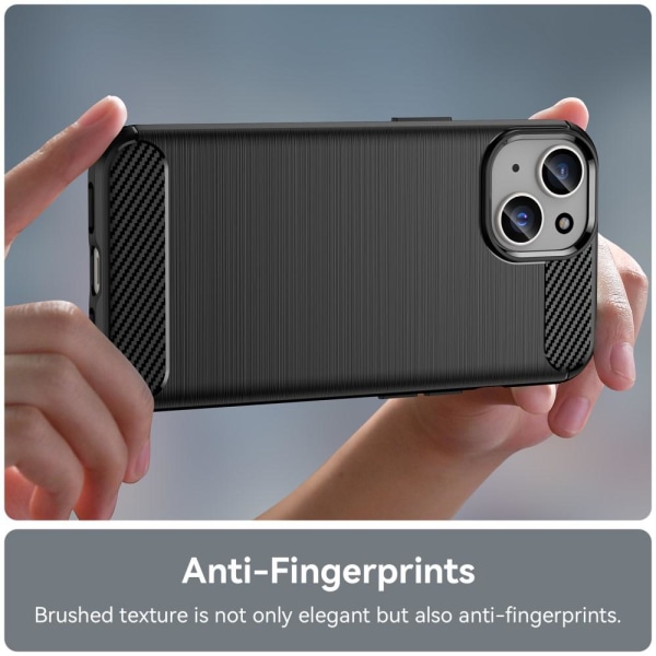 For iPhone 15 Carbon Fiber Texture Cover Bakdeksel - Svart Black
