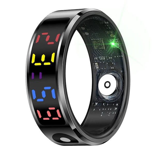Vandtæt Smart Ring Søvntracker Blodilt Pulsmåler Opladningsetui - Størrelse 8 Black
