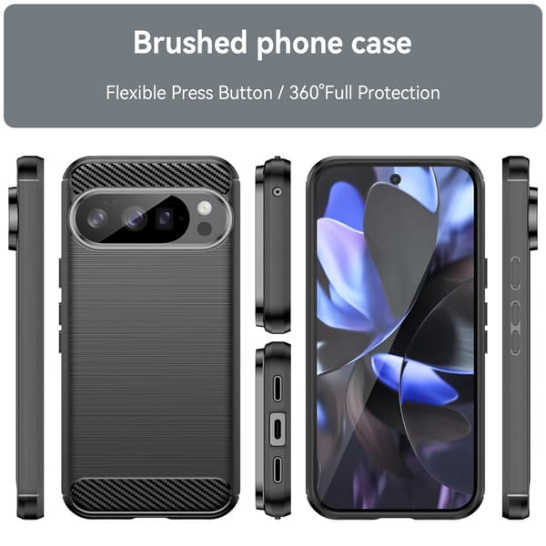 Puhelinkotelo Google Pixel 10 / 10 Pro -puhelimelle hiilikuitutekstuurilla Black