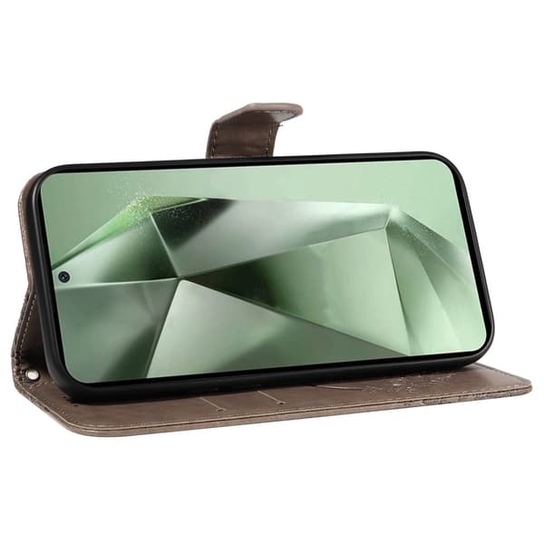 Til Samsung Galaxy S24 FE Etui Stand Tegnebog Etui Sommerfuglemønster Grey