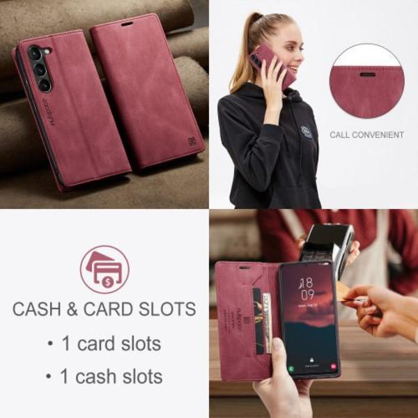 AUTSPACE A01 Retro tegnebog taske til Samsung Galaxy S23+ (Plus) - Rød Red