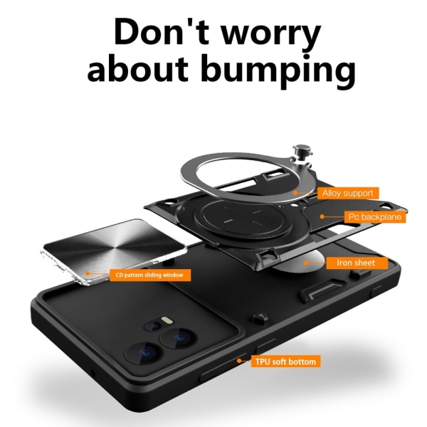 Beskyttelsesskall for Motorola Edge 30 Fusion 5G-telefon med kamerabeskyttelse og ring Black
