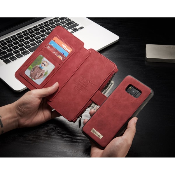 CASEME Samsung Galaxy S8 Plus Retro nahkainen lompakkokotelo, punainen Red