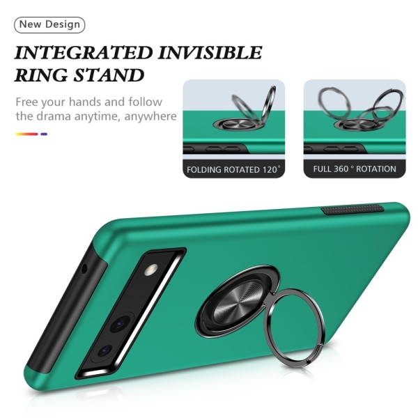 Hybrid-etui med fingerreim og kickstand for Google Pixel 8a Green