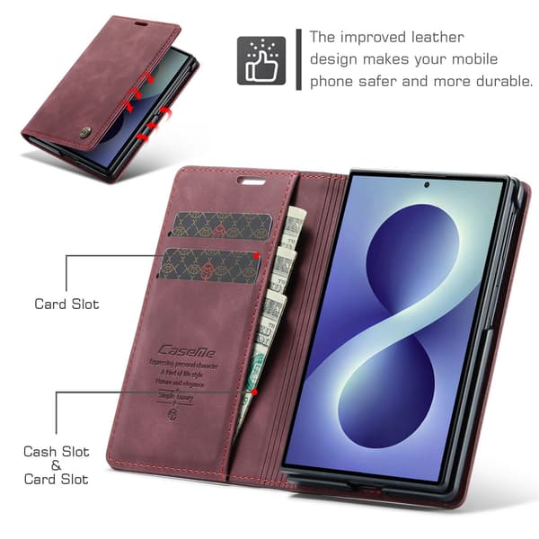 CASEME Telefonplånboksfodral med stöd till Samsung Galaxy Z Fold8 Röd