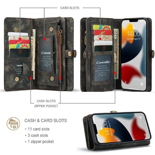 CASEME iPhone 13 Pro Max 2-i-1 tegnebog telefonskal - sort Black