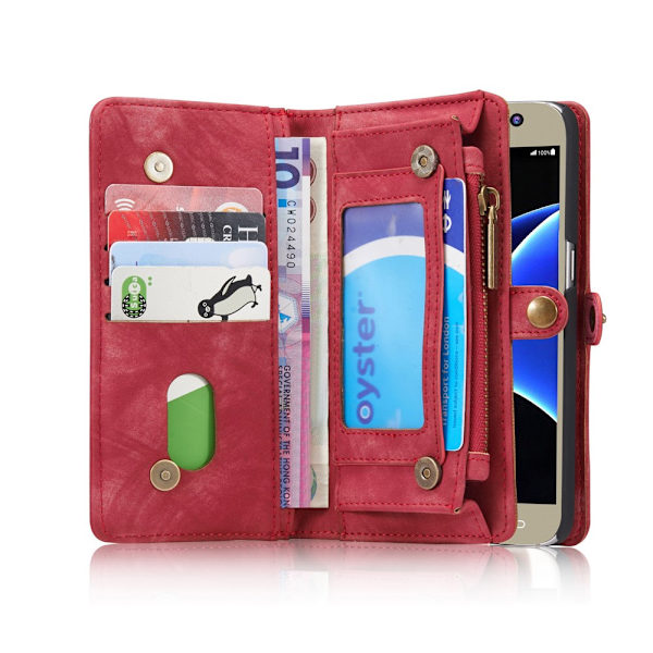 CASEME Samsung Galaxy S7 Retro läder plånboksfodral - Röd Red