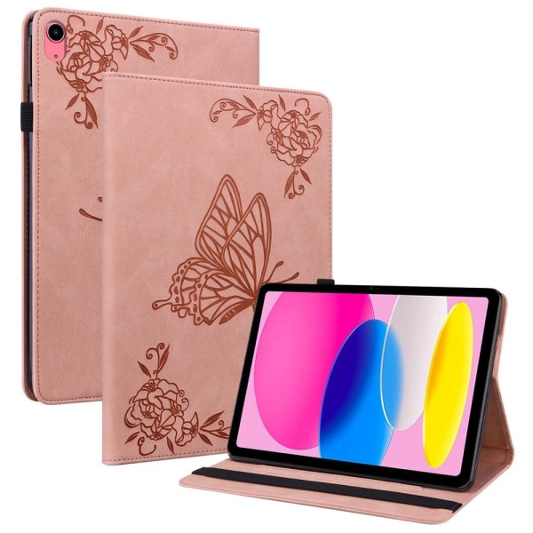 Apple iPad 10.9 2022 Vikbart fodral korthållare Fjäril - Rosa Pink