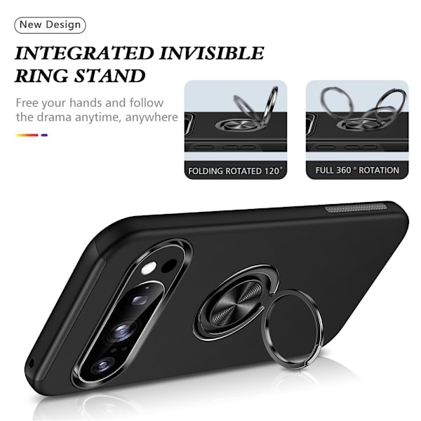 Til Google Pixel 10 Pro / Pixel 10 SkalFingerring Kickstand Hybrid Taske - Sort Black