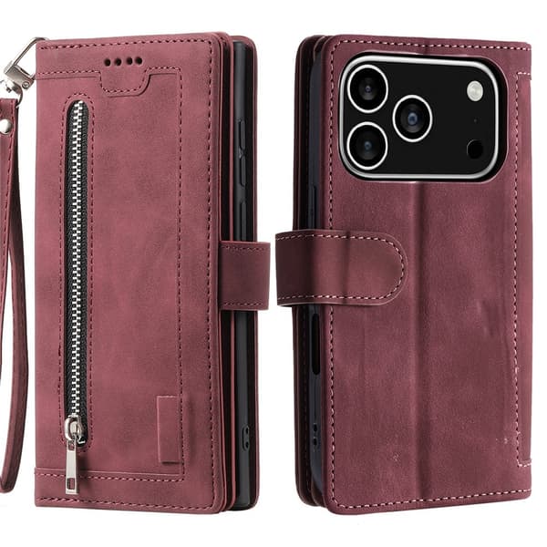 iPhone 17 Pro Kuori Vetoketjutaskulla ja 9 Korttipaikalla Red