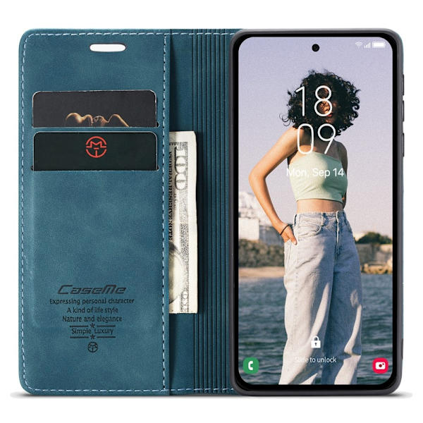 CASEME Retro Lompakkokotelo Samsung Galaxy A35 Blue