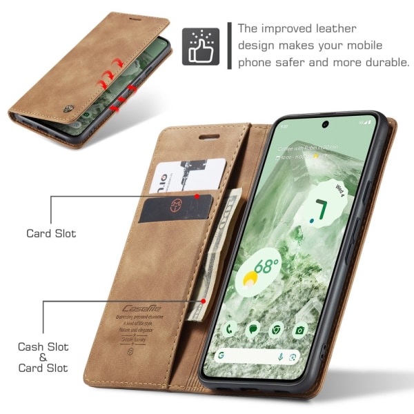 CASEME Retro Lommebok Etui for Pixel 8a Brown