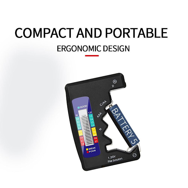 Universal Batteritestare för C/AA/AAA/D/N/9V/6F22/1.55V Svart