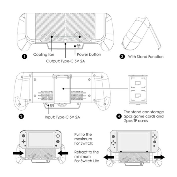 Kompatibel med Nintendo Switch + Switch Lite 2500mAh bärbar laddare Laddstation stativ lock Svart