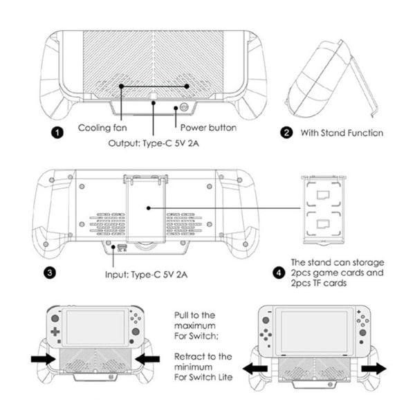 Kompatibel med Nintendo Switch+Switch Lite 2500mAh bærbar lader ladestasjonsstativdeksel Black