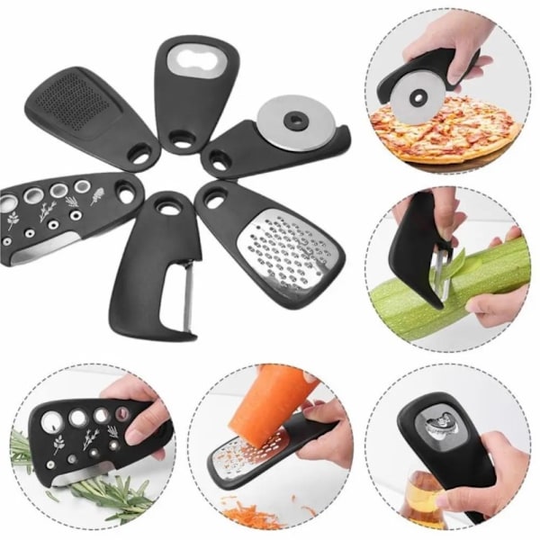 6-in-1 pizzaleikkuri tölkinavaaja Valkosipulimittauskuorija jne Black