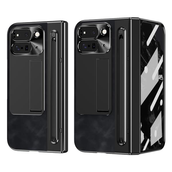 Til Google Pixel 10 Pro Fold Etui Kickstand med Hærdet Glasfilm, Stylus - Sort Black