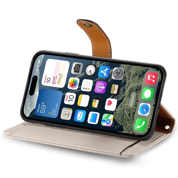 For iPhone 17 Cover RFID-blokering Lynlåslomme Tegnebogsetui med Rem Beige