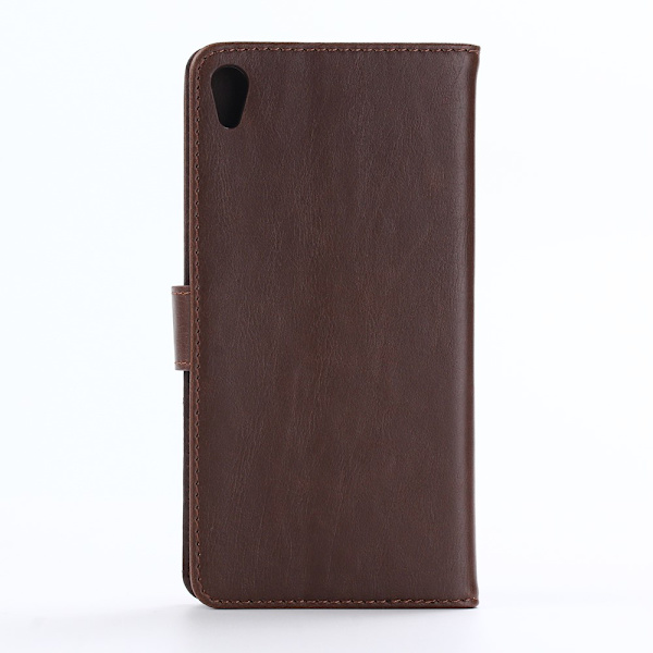 Retro Crazy Horse Skinnveske Stativ for Sony Xperia XA Ultra - Kaffe Dark brown