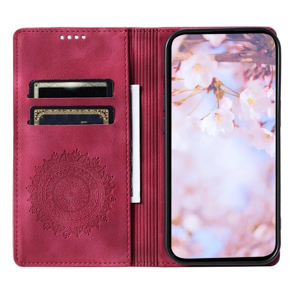 Samsung Galaxy S25 -lompakkokotelon kuoren kuoren Mandala-kukkakuvio Red