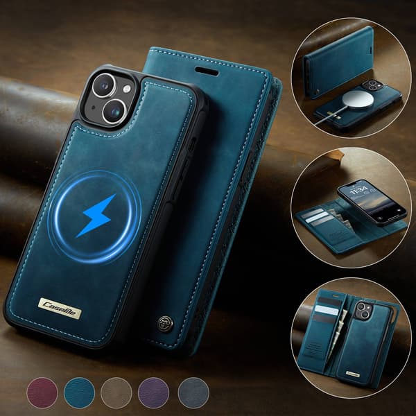 CASEME Til iPhone 15 Pungcover Magnetisk Aftagelig RFID Beskyttelse Blue