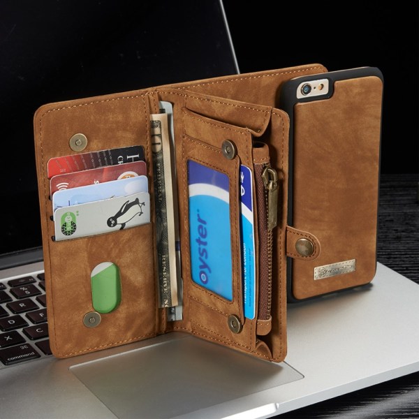 CASEME iPhone 6s 6 Retro Split läder plånboksfodral - Brun Brown