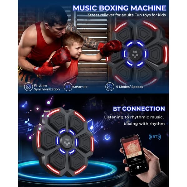 Träna Boxning väggmonterad musikboxning digital boxningsutrustning + handskar Svart
