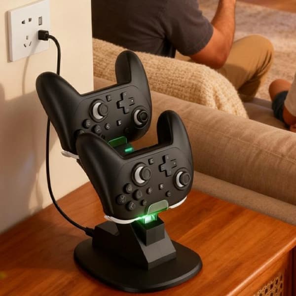 Opladningsdock kompatibel med Nintendo Switch 2 Pro LED-indikator 2 controllere Black