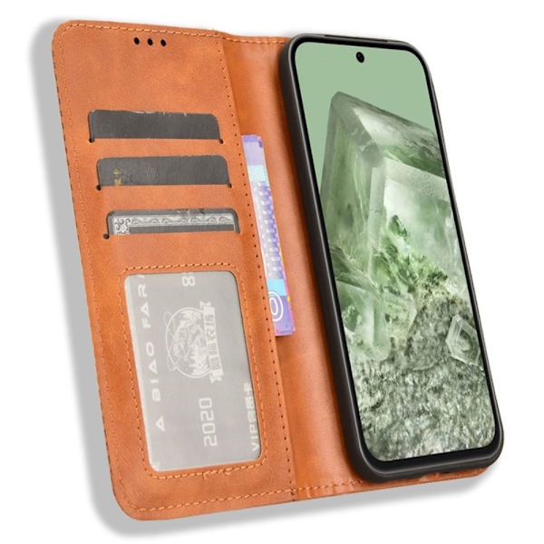 För Google Pixel 8a Plånboksfodral Exklusivt - Brun Brun
