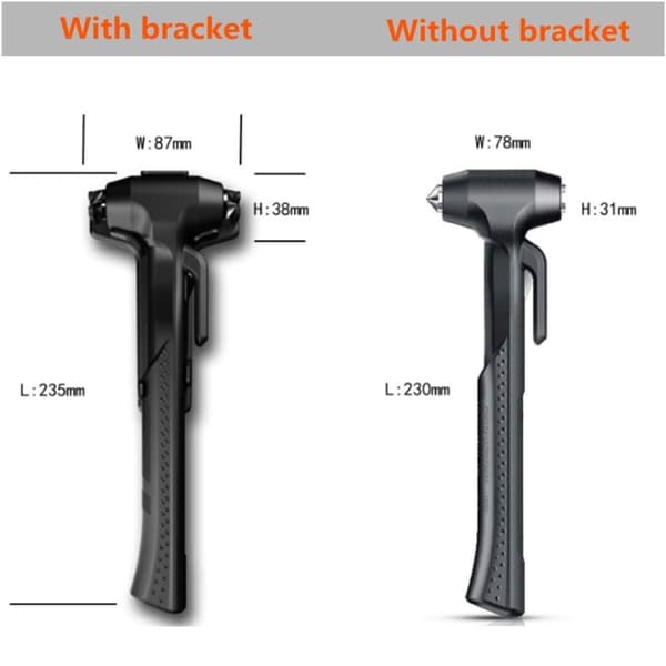 Bilhammer Vindusknuser Emergency Hammer Belte Kniv Langt Håndtak - Svart Black