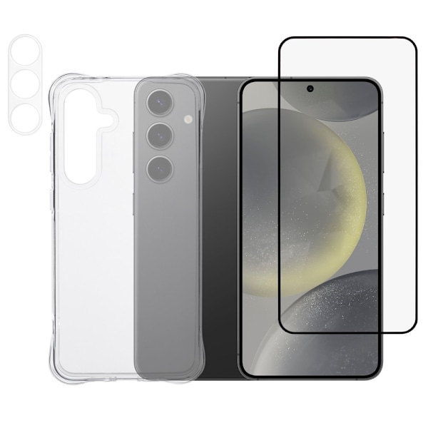 Samsung Galaxy S24 FE Iskunkestävä TPU Suojakuori Härpätty Lasi Näytönsuoja ja Kameran Linssikalvo Transparent