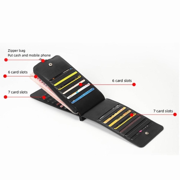 Korttelefonholdertaske med 26 kort lynlåskobling Black