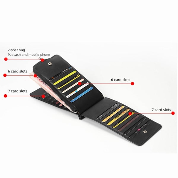 Multi korthållare mobiltelefonfodral universal 26 kortplatser Svart