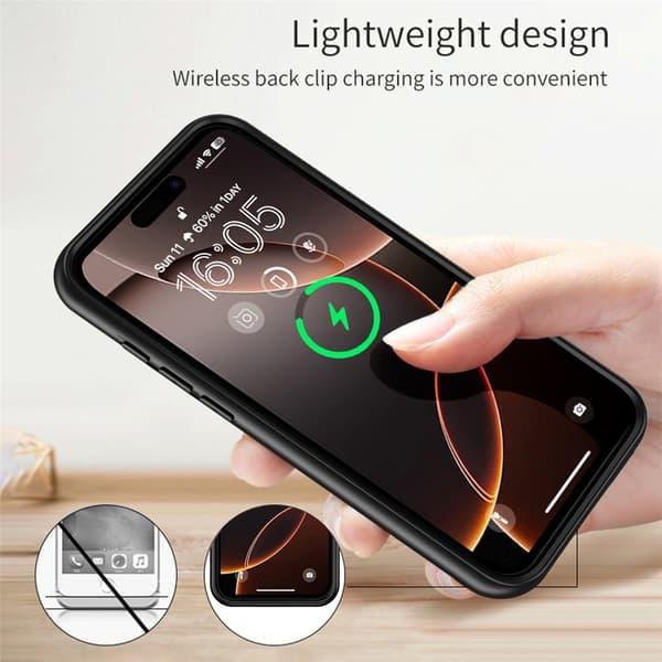 For iPhone 17 Pro 6000mAh oppladbart batterideksel Ladetui Powerbank Transparent