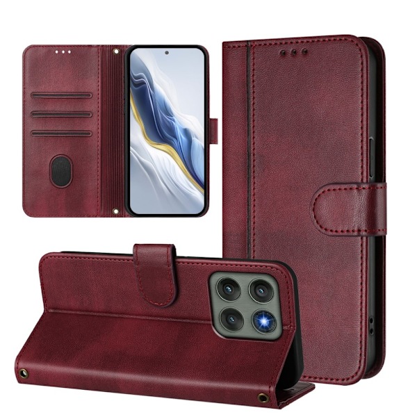 Motorola Edge 60 Pro 5G Suojakotelot Lompakko Teline Retrokuvio Nahkainen Red