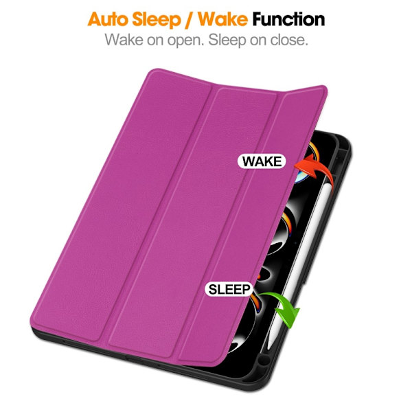 Til iPad Pro 11 (2024) Etui Tre-fold Stativ Tablet Cover med Pen Holder Purple