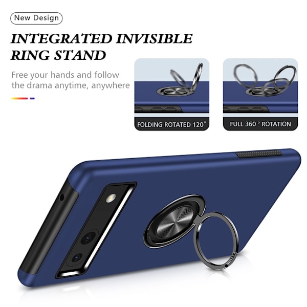Google Pixel 8a sormenrengasjalustan hybridikotelo Blue