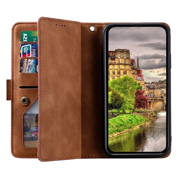 Til Google Pixel 10a Deksel med glidelås og 9 kortspor Brown