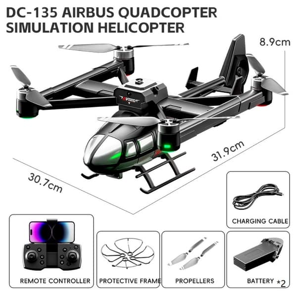 X38 DC-135 Helikopter Drone Kamera Luftfoto Quadcopter 2 batterier Black