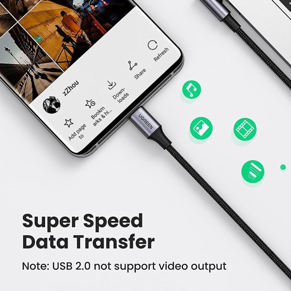 UGREEN 1m 100W snabbladdning sladd kabel USB-C datakabel böjd Svart