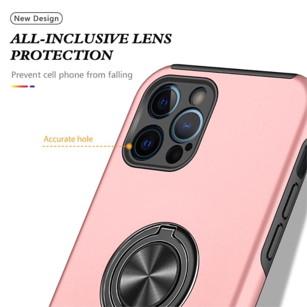 iPhone 13 Pro Fingerring Kickstand Hybrid Taske - Rødguld Pink gold